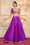 Buy_Preeti S Kapoor x AZA_Purple Blouse And Lehenga Dupion Embroidered Gota Square Set 