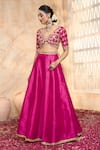 Shop_Preeti S Kapoor x AZA_Fuchsia Blouse And Lehenga Dupion Embroidered Gota V Floral Set _at_Aza_Fashions