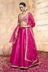 Buy_Preeti S Kapoor x AZA_Fuchsia Blouse And Lehenga Dupion Embroidered Gota V Floral Set 