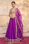 Buy_Preeti S Kapoor x AZA_Purple Blouse And Lehenga Dupion Embroidered Gota V Neck Work Set _at_Aza_Fashions