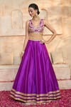 Buy_Preeti S Kapoor x AZA_Purple Blouse And Lehenga Dupion Embroidered Gota V Neck Work Set _Online_at_Aza_Fashions