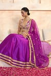 Shop_Preeti S Kapoor x AZA_Purple Blouse And Lehenga Dupion Embroidered Gota V Neck Work Set _at_Aza_Fashions