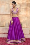 Shop_Preeti S Kapoor x AZA_Purple Blouse And Lehenga Dupion Embroidered Gota V Neck Work Set 