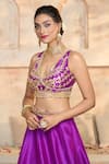 Preeti S Kapoor x AZA_Purple Blouse And Lehenga Dupion Embroidered Gota V Neck Work Set _Online