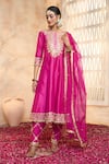 Buy_Preeti S Kapoor x AZA_Fuchsia Anarkali And Salwar Dupion Embroidered Gota Round Yoke Set _at_Aza_Fashions