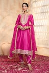 Shop_Preeti S Kapoor x AZA_Fuchsia Anarkali And Salwar Dupion Embroidered Gota Round Yoke Set _Online_at_Aza_Fashions