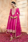 Shop_Preeti S Kapoor x AZA_Fuchsia Anarkali And Salwar Dupion Embroidered Gota Round Yoke Set _at_Aza_Fashions