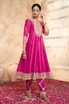 Shop_Preeti S Kapoor x AZA_Fuchsia Anarkali And Salwar Dupion Embroidered Gota Round Yoke Set 