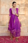 Buy_Preeti S Kapoor x AZA_Purple Anarkali And Salwar Dupion Embroidered Gota Floral Yoke Set _at_Aza_Fashions