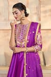 Shop_Preeti S Kapoor x AZA_Purple Anarkali And Salwar Dupion Embroidered Gota Floral Yoke Set _at_Aza_Fashions