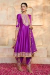 Buy_Preeti S Kapoor x AZA_Purple Anarkali And Salwar Dupion Embroidered Gota Floral Yoke Set _Online