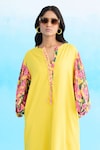 Shop_Nikasha_Yellow 100% Cotton Printed Rose Notched A-line Sleeve Dress_at_Aza_Fashions