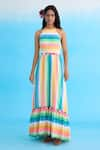 Buy_Nikasha_Multi Color 100% Cotton Striped Halter Rainbow Maxi Dress _at_Aza_Fashions