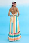 Shop_Nikasha_Multi Color 100% Cotton Striped Halter Rainbow Maxi Dress _at_Aza_Fashions