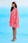 Buy_Nikasha_Pink Net Printed Rose Round Mini Layered Dress _Online_at_Aza_Fashions