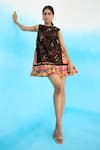 Buy_Nikasha_Black 100% Cotton Printed Rose Round Mini Dress _at_Aza_Fashions