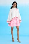 Buy_Nikasha_White 100% Cotton Linen Printed Rose Mandarin Candy Striped Mini Dress _at_Aza_Fashions