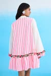 Shop_Nikasha_White 100% Cotton Linen Printed Rose Mandarin Candy Striped Mini Dress _at_Aza_Fashions