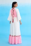 Shop_Nikasha_White Cotton Rayon Blend Printed Thread Tassels Band Candy Striped Maxi Dress _at_Aza_Fashions