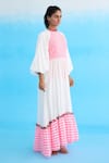 Nikasha_White Cotton Rayon Blend Printed Thread Tassels Band Candy Striped Maxi Dress _Online_at_Aza_Fashions