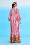 Shop_Nikasha_Pink 100% Cotton Printed Ribbon V Neck Madras Checkered Maxi Dress _at_Aza_Fashions