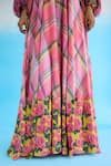 Nikasha_Pink 100% Cotton Printed Ribbon V Neck Madras Checkered Maxi Dress _at_Aza_Fashions