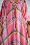 Buy_Nikasha_Pink 100% Cotton Printed Ribbon V Neck Madras Checkered Maxi Dress 