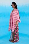 Nikasha_Pink 100% Cotton Striped Notched V High-low Kaftan _Online_at_Aza_Fashions