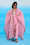 Buy_Nikasha_Pink 100% Cotton Printed Striped Shawl Collar Cape _at_Aza_Fashions