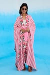 Nikasha_Pink 100% Cotton Printed Striped Shawl Collar Cape _Online_at_Aza_Fashions