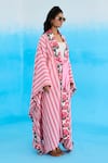 Buy_Nikasha_Pink 100% Cotton Printed Striped Shawl Collar Cape _Online_at_Aza_Fashions