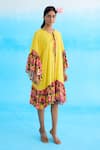 Buy_Nikasha_Yellow 100% Cotton Printed Vintage Rose Round Frill Jacket Dress _at_Aza_Fashions