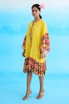 Buy_Nikasha_Yellow 100% Cotton Printed Vintage Rose Round Frill Jacket Dress _Online_at_Aza_Fashions