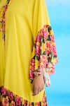 Nikasha_Yellow 100% Cotton Printed Vintage Rose Round Frill Jacket Dress _at_Aza_Fashions