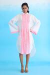 Buy_Nikasha_White 100% Cotton Linen Striped Collar Candy Shirt Dress _at_Aza_Fashions