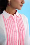 Nikasha_White 100% Cotton Linen Striped Collar Candy Shirt Dress _at_Aza_Fashions