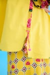 Buy_Nikasha_Yellow 100% Cotton Printed Rose Band V Bubble Sleeve Raglan Shirt _Online_at_Aza_Fashions