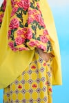 Shop_Nikasha_Yellow 100% Cotton Printed Rose Band V Bubble Sleeve Raglan Shirt _Online_at_Aza_Fashions