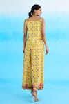 Shop_Nikasha_Yellow 100% Cotton Embroidered Diamond Square Rose High-low Strappy Top _at_Aza_Fashions