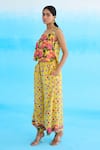 Nikasha_Yellow 100% Cotton Embroidered Diamond Square Rose High-low Strappy Top _Online_at_Aza_Fashions