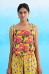 Buy_Nikasha_Yellow 100% Cotton Embroidered Diamond Square Rose High-low Strappy Top 