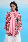 Buy_Nikasha_Cream Modal Satin Printed Vintage Rose High Band Bow Shirt _at_Aza_Fashions