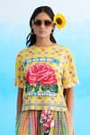 Buy_Nikasha_Yellow 100% Jersey Cotton Hand Embroidered Vintage Rose Crew Pattern T-shirt _Online_at_Aza_Fashions