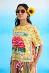 Shop_Nikasha_Yellow 100% Jersey Cotton Hand Embroidered Vintage Rose Crew Pattern T-shirt _Online_at_Aza_Fashions