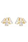 Shop_Isharya_Gold Plated Mirrors Three Pillars Stud Earrings_at_Aza_Fashions