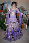 Buy_Papa Don't Preach_Purple Tulle Embellished Acrylic Leaf Neck Celestia Metal Bridal Lehenga Set _at_Aza_Fashions