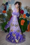 Papa Don't Preach_Purple Tulle Embellished Acrylic Leaf Neck Celestia Metal Bridal Lehenga Set _Online