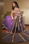 Buy_Papa Don't Preach_Purple Tulle Metal Trims Acrylic Embroidered Pre-draped Saree With Blouse _at_Aza_Fashions