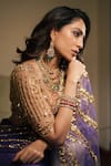 Papa Don't Preach_Purple Tulle Metal Trims Acrylic Embroidered Pre-draped Saree With Blouse _at_Aza_Fashions