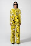 Buy_Pocketful Of Cherrie_Yellow Cotton Twill Print Abstract Collared Neck Riviera Jacket _at_Aza_Fashions